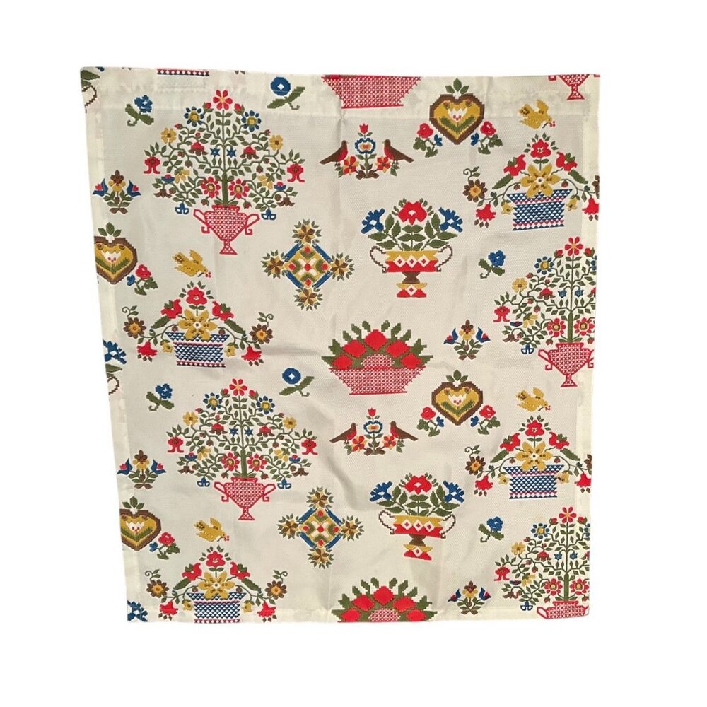 Folk Art Scandinavian Swedish Curtain Panel Retro Kitsch Graphic Bird 70s Vtg
